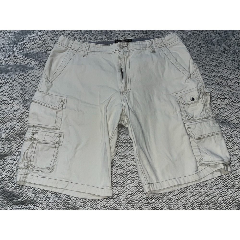 Iron Jeans Cargo Shorts 100% Cotton Beige Mens Size 36 Multiple Side Pockets